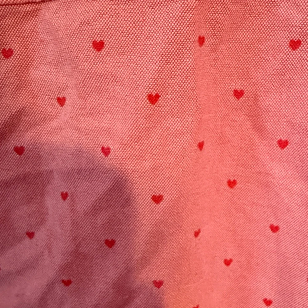 JCP Womens XL Pink Heart Print Button Down Oxford Shirt Long Sleeve Coral‎ Red